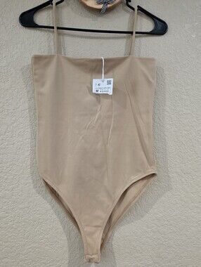 Zara Bodysuit Beige Size Medium Neutral Stretch